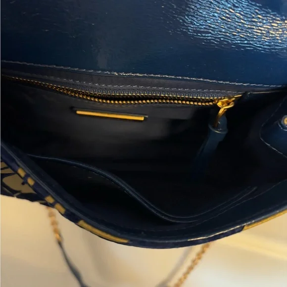 Tory Burch Blue Fleming Velvet Cosmic Floral Small Convertible Shoulder Bag